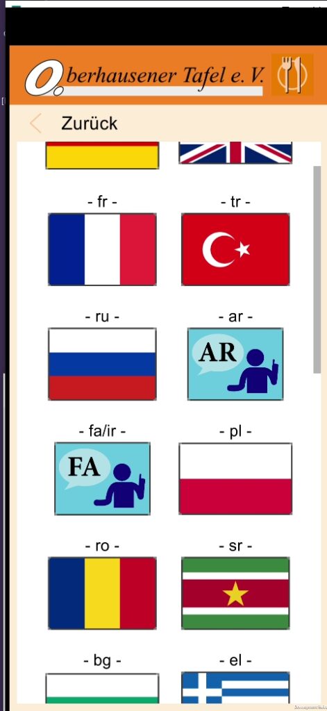 Screenshot von verschiedenen Flaggen in der Tafel-App