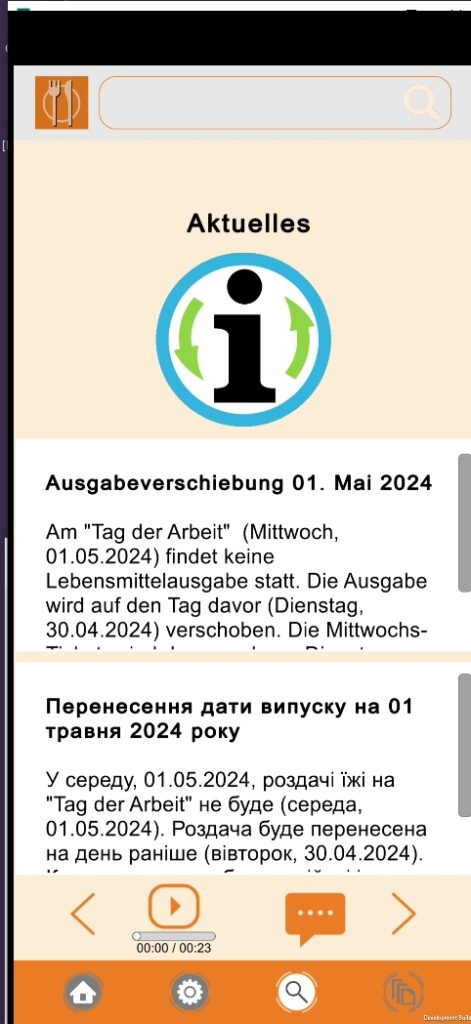 Screenshot der Tafel-App